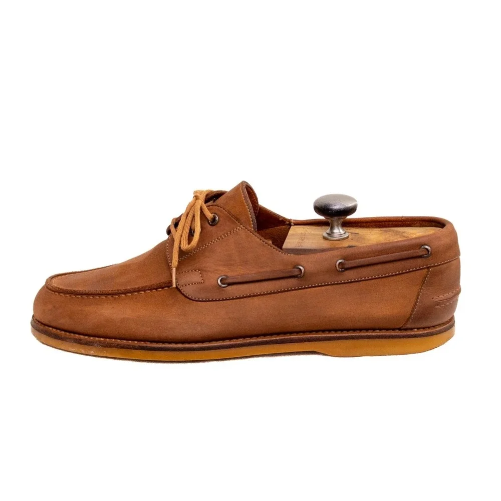 Gucci Men's Leather Boat‎ Shoes Brown Mens US 10 Moc Toe Lace Up Made in Italy